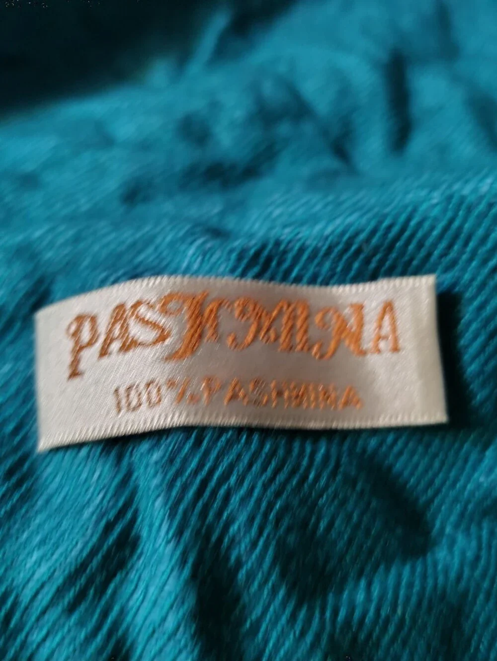 Authentic 100% Pashmina Scarf Shawl Wrap Teal Turquoise Blue Fringe Retro Boho